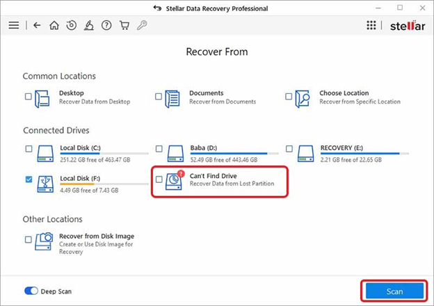 select can't find drive