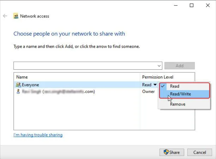 Select Read Write permission and click Share.