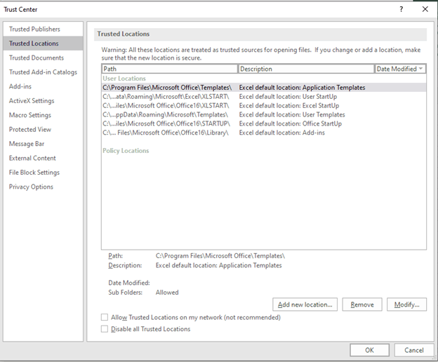 Use Trust Center Settings