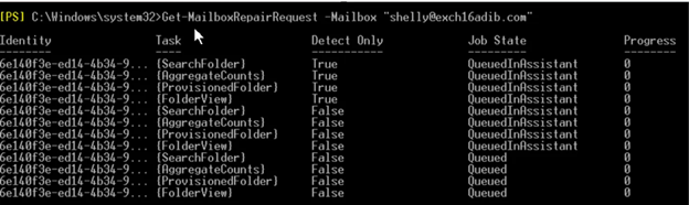 Get-MailboxRepairRequest Command 