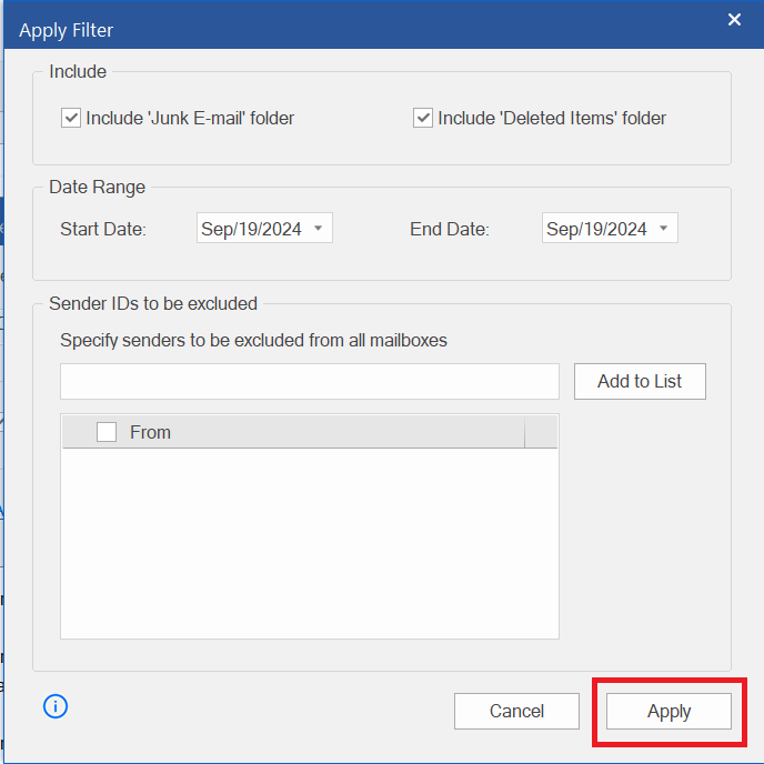 You can also use the Advanced Filters option to filter the mailbox data, based on different criteria.