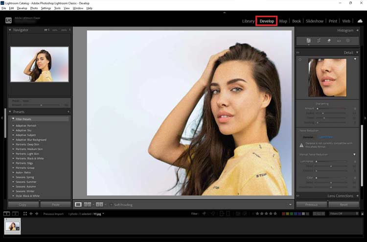 click on develop in lightroom classic