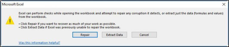 Excel Built-in Repair Options