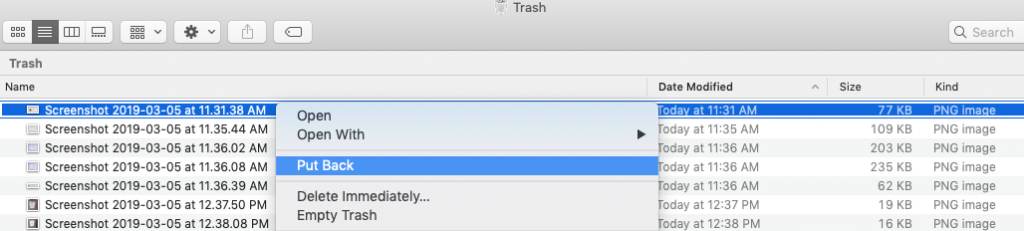 how to restore files from trash mac