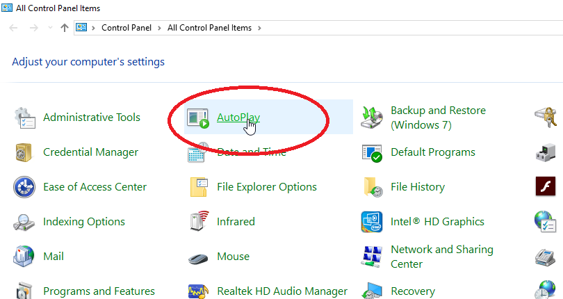 Select AutoPlay  on Windows 7 and 8 PC users