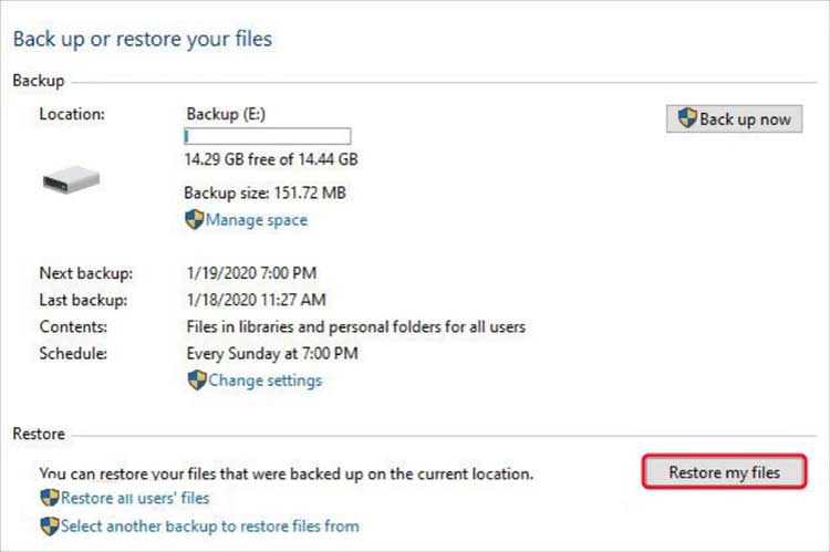 Click Restore my files