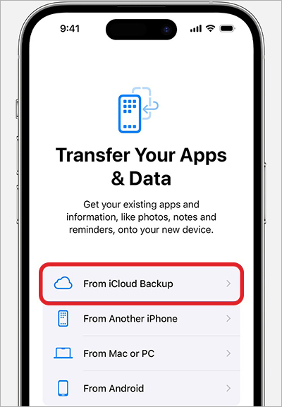 restore data on a new iPhone or iPad from iCloud backup