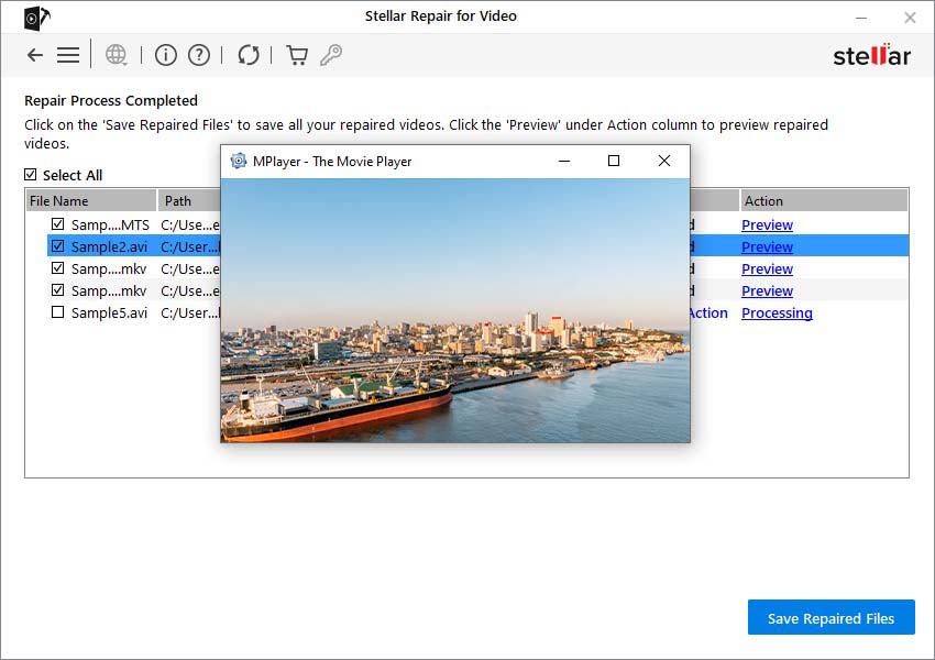 3 stellar video repair select save repaired files