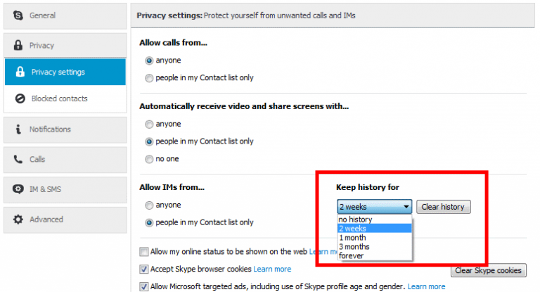where is skype chat history stored