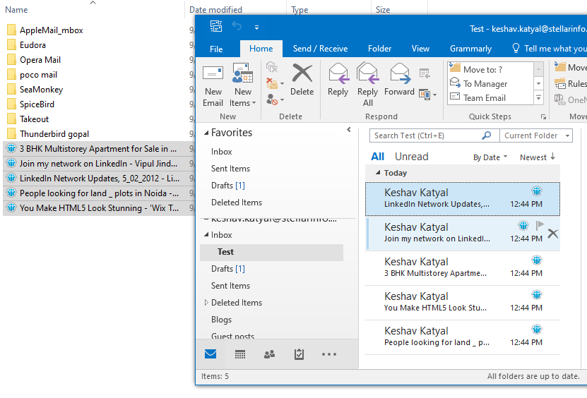 Drag and drop the EML files into the newly created folder in Outlook