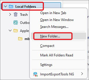 Launch Thunderbird, right-click on the Local Folders, and then click on New Folder