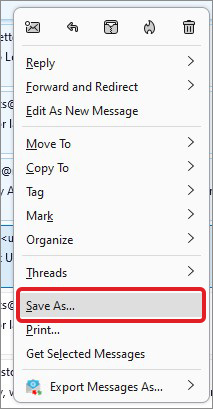 right-click on the selected emails, and click on Save As.