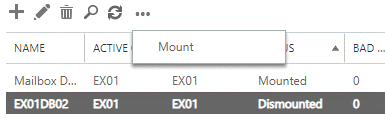 Confirm the action to mount the Exchange mailbox database.