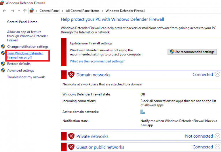 Windows defender firewall