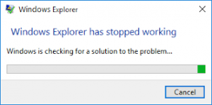 Messaggio di errore che indica che Windows Explorer non funziona più.