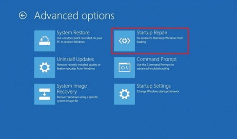 Advance options Startup repair