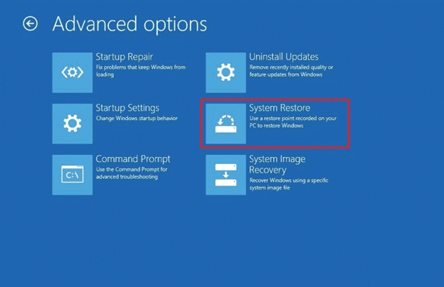 Advanced options System Restore.