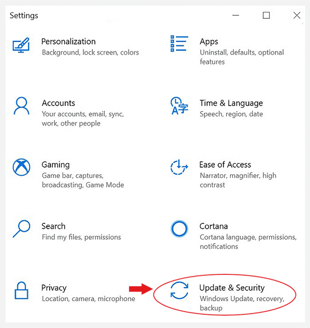 Settings Update & Security.