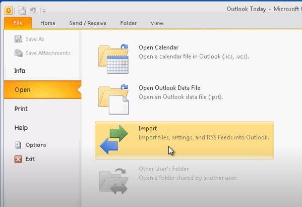 where is outlook import wizard