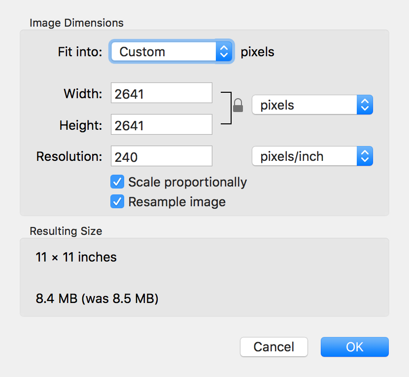 Image Dimensions options in macOS Preview app