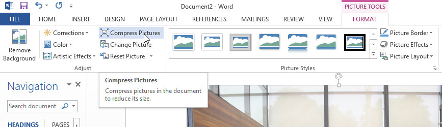 Compress Pictures option in Word
