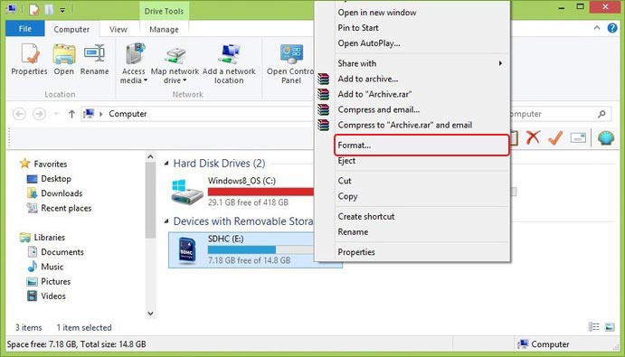 12 format sd card in windows