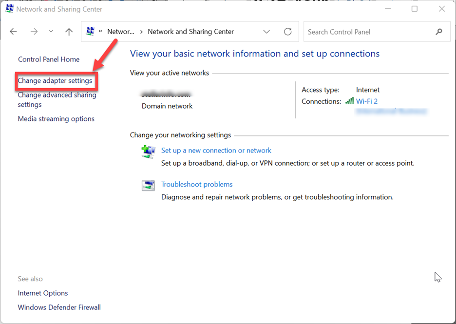 choose Change Adapter Settings