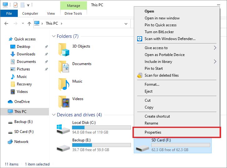 7 windows explorer sd card properties highlight