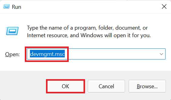 devmgmt.msc in Run Dialog box