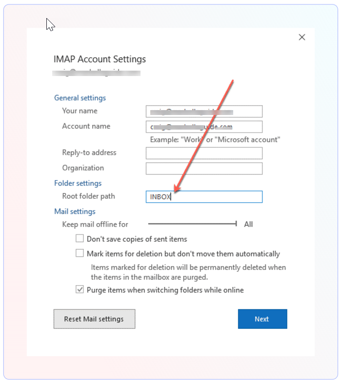 Open IMAP Account Settings 