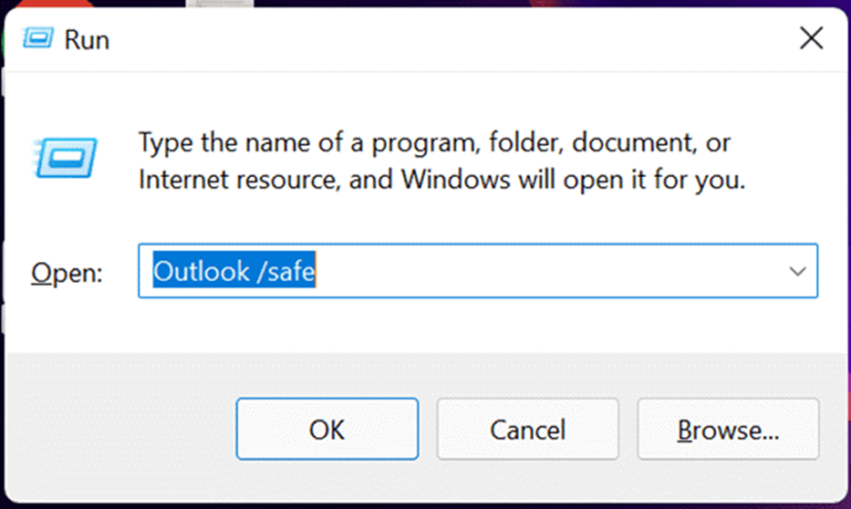 Enter the command Outlook /safe
