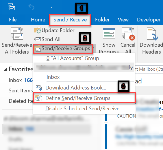 Open Define Send/Receive Groups