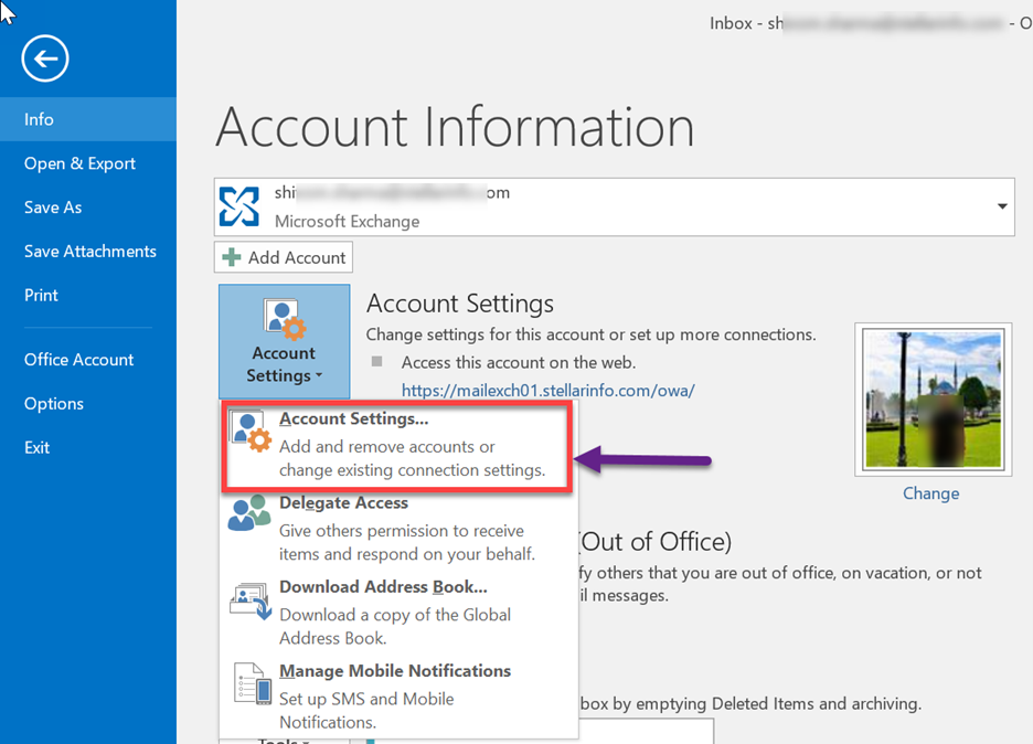 Account Stetting In Outlook