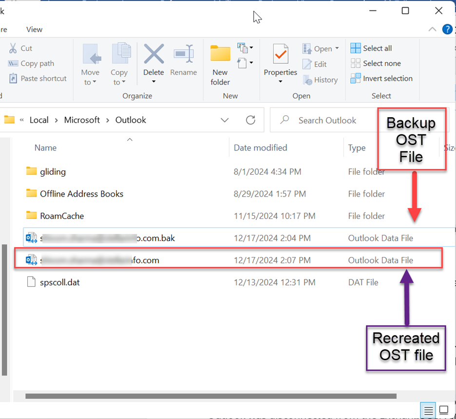 create a new OST file and start synchronizing the mailbox data from the mail server to the new OST file