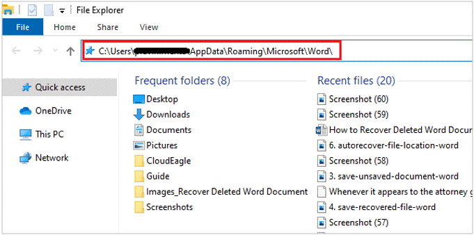 how to find the autorecover word files