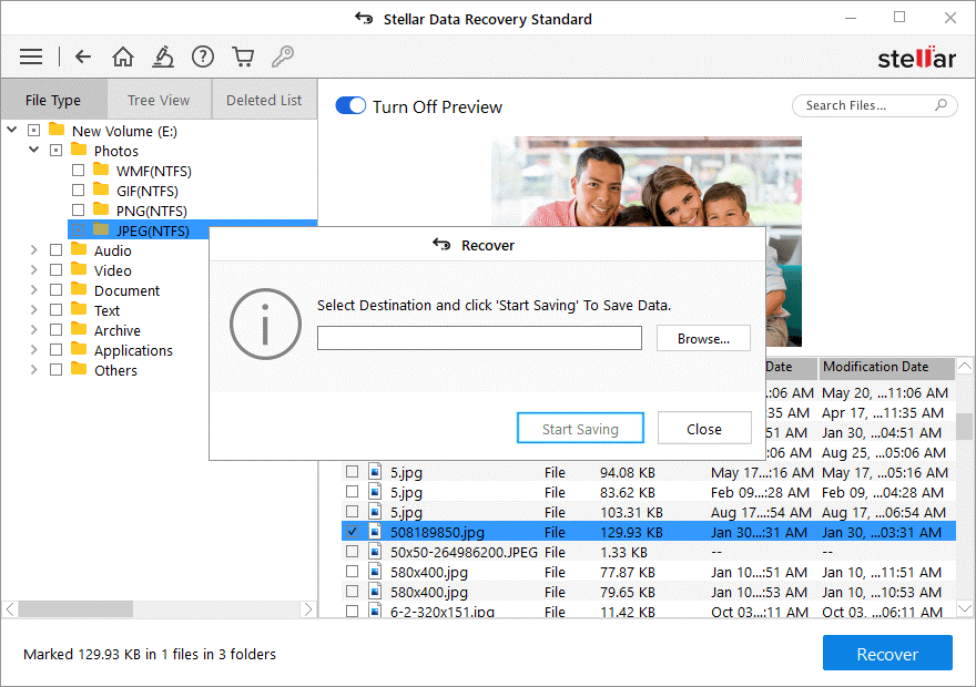 Select Destination and Click Start Saving