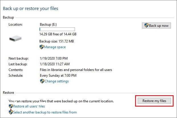 Click on Restore my Files