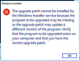 upgrade patch cannot be installed by the Windows Installer service