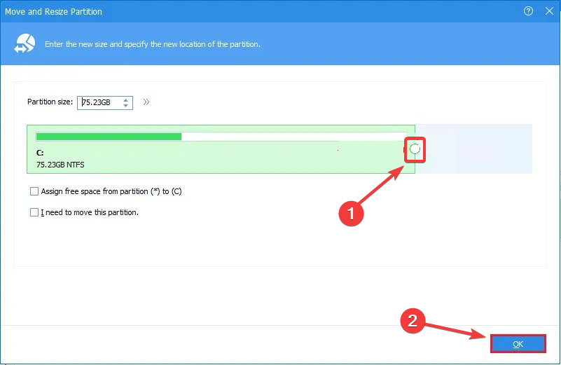 the slider to change the storage transfer amount