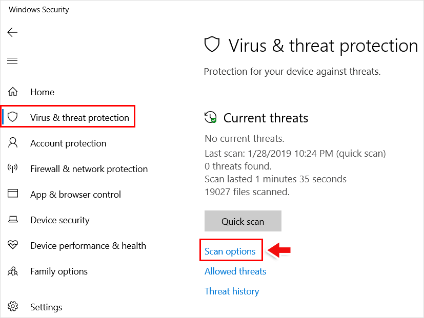 choose virus & threat protection