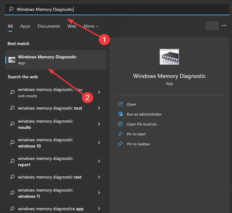 Windows memory diagnostics tool