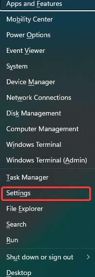 accessing settings from start menu