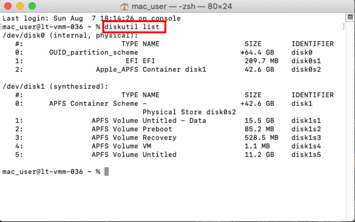 Terminal > diskutil list