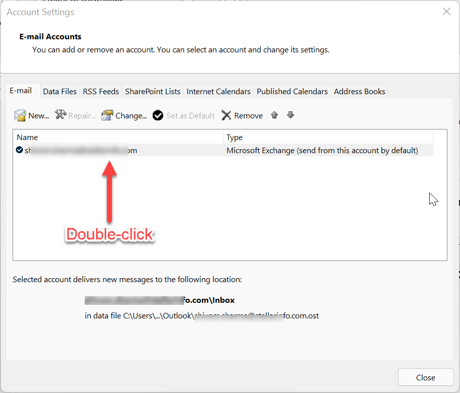 Advanced and save Inbox as the root folder path