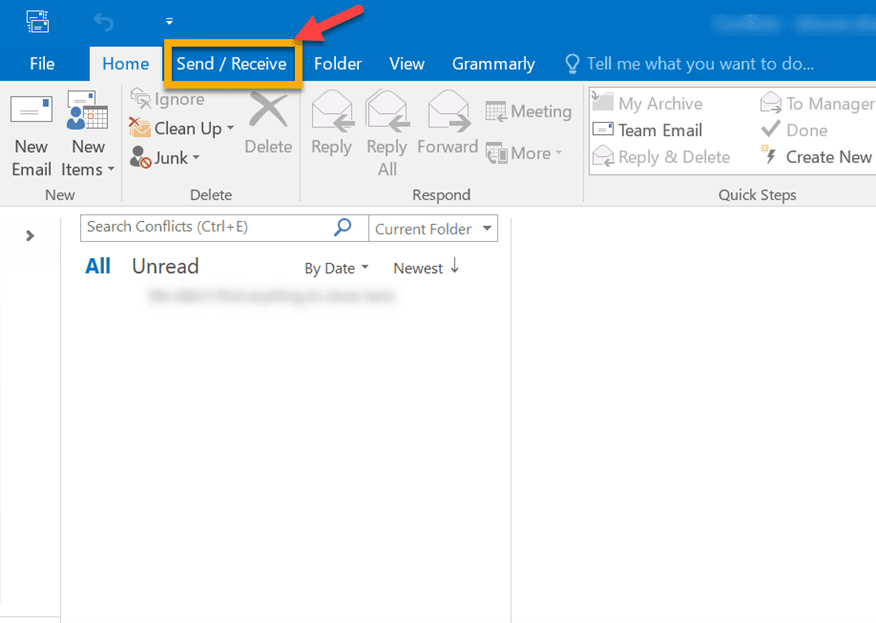 select Send/Receive from the top ribbon