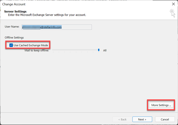 Ensure that the Use Cached Exchange Mode checkbox is checked