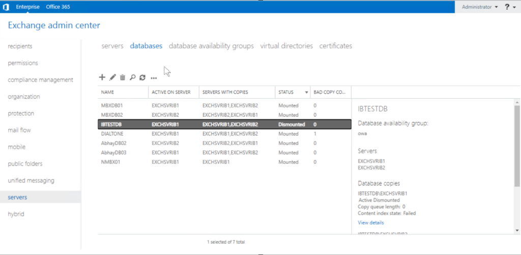 Click on Servers and then click on Databases.