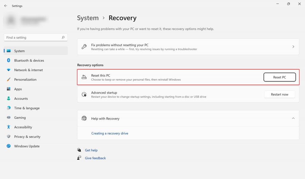 Difference Between Windows Reset and System Restore - Reset this PC