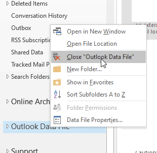 close outlook data file
