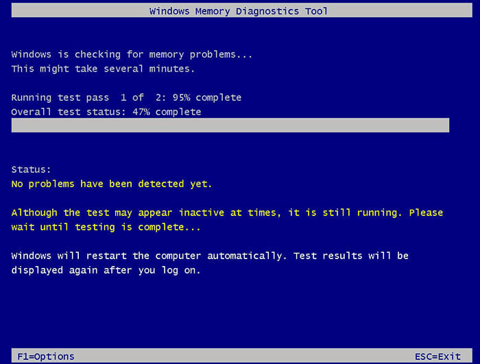 Test de l'outil de diagnostic de la mémoire de Windows
